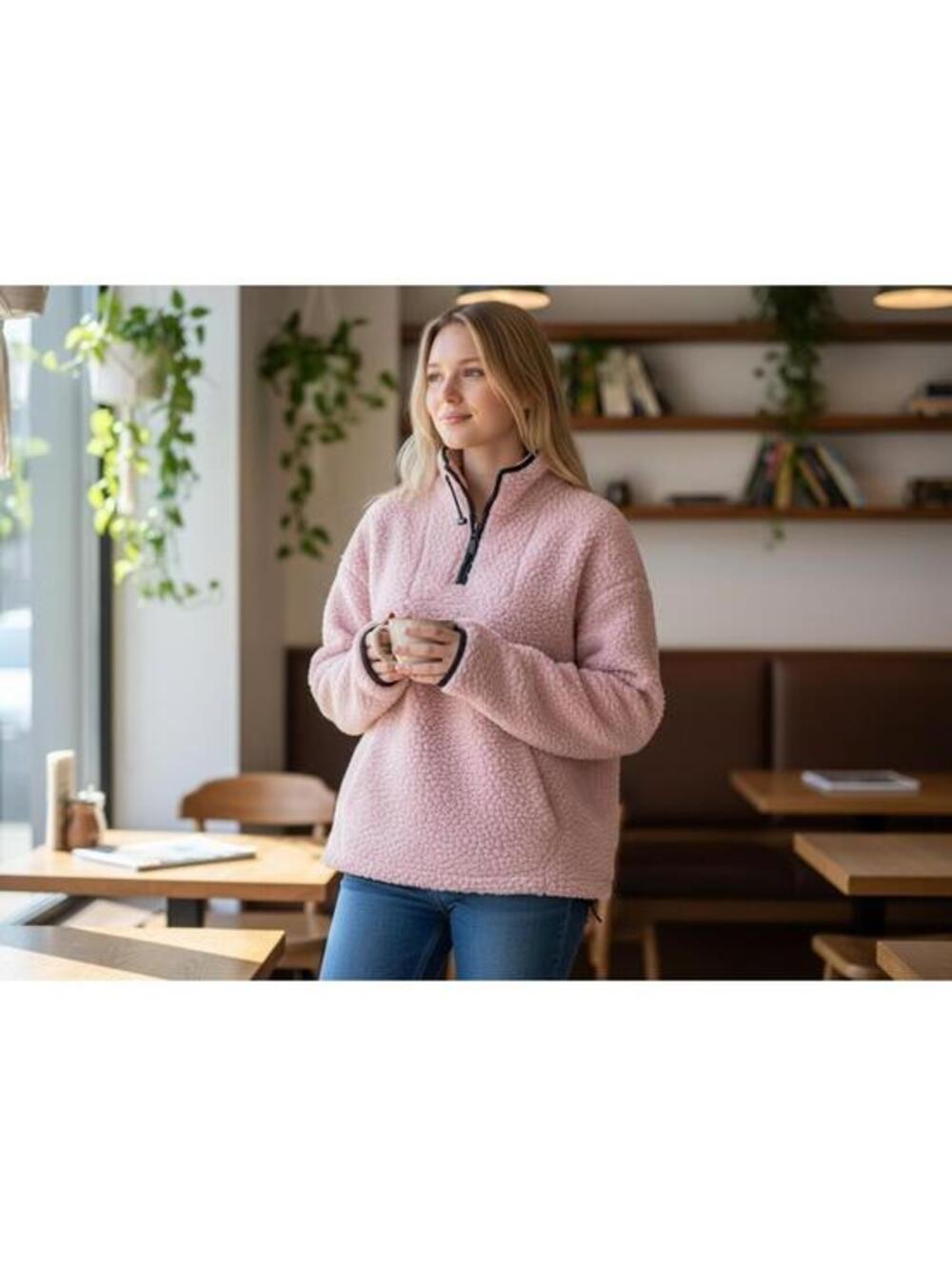 Victoria's Secret PINK Sherpa Quarter Zip Pullover Light Pink Med